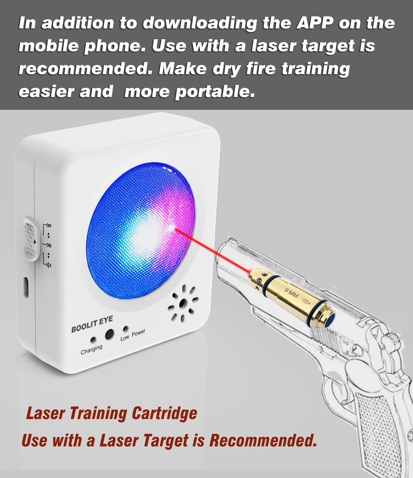 9mm/223Rem/38Spl/40S&W/45ACP Dry Fire Training Cartridge Integrated Snap Cap for Dry Fire Trainer, Red Dot Beam Bullet with Double O-Ring