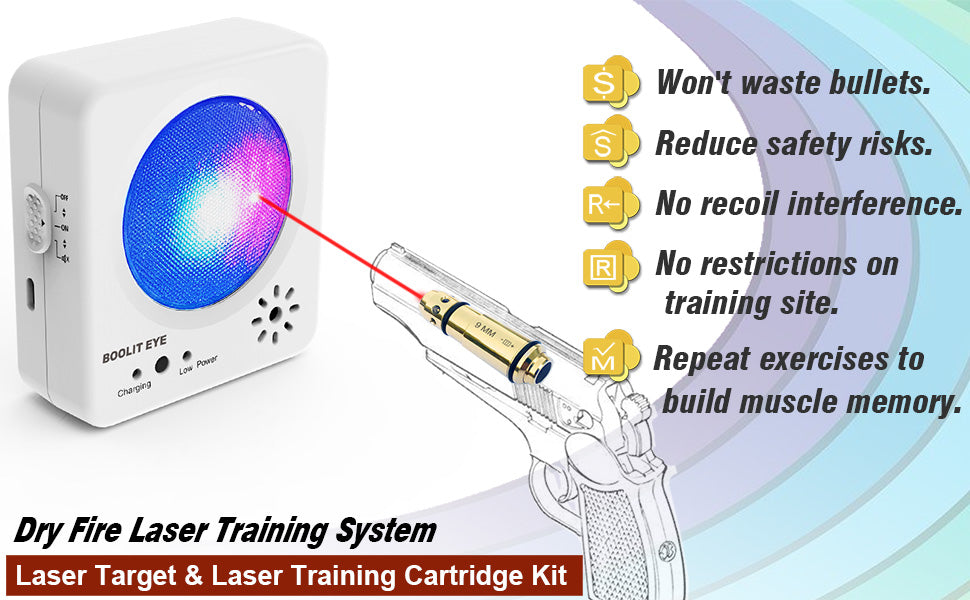 Dry Fire Training System - Laser Cartridge & Electronic Target Kit with Steel Plate Sound & Flash Feedback - Rechargeable, Adjustable Light Settings, Portable for Indoor/Outdoor Shooting Practice(380ACP Kit)