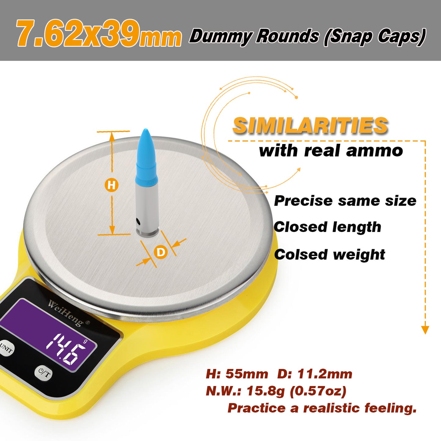 Pro 7.62 x 39 mm Dummy Rounds (Snap Caps) 10Pcs
