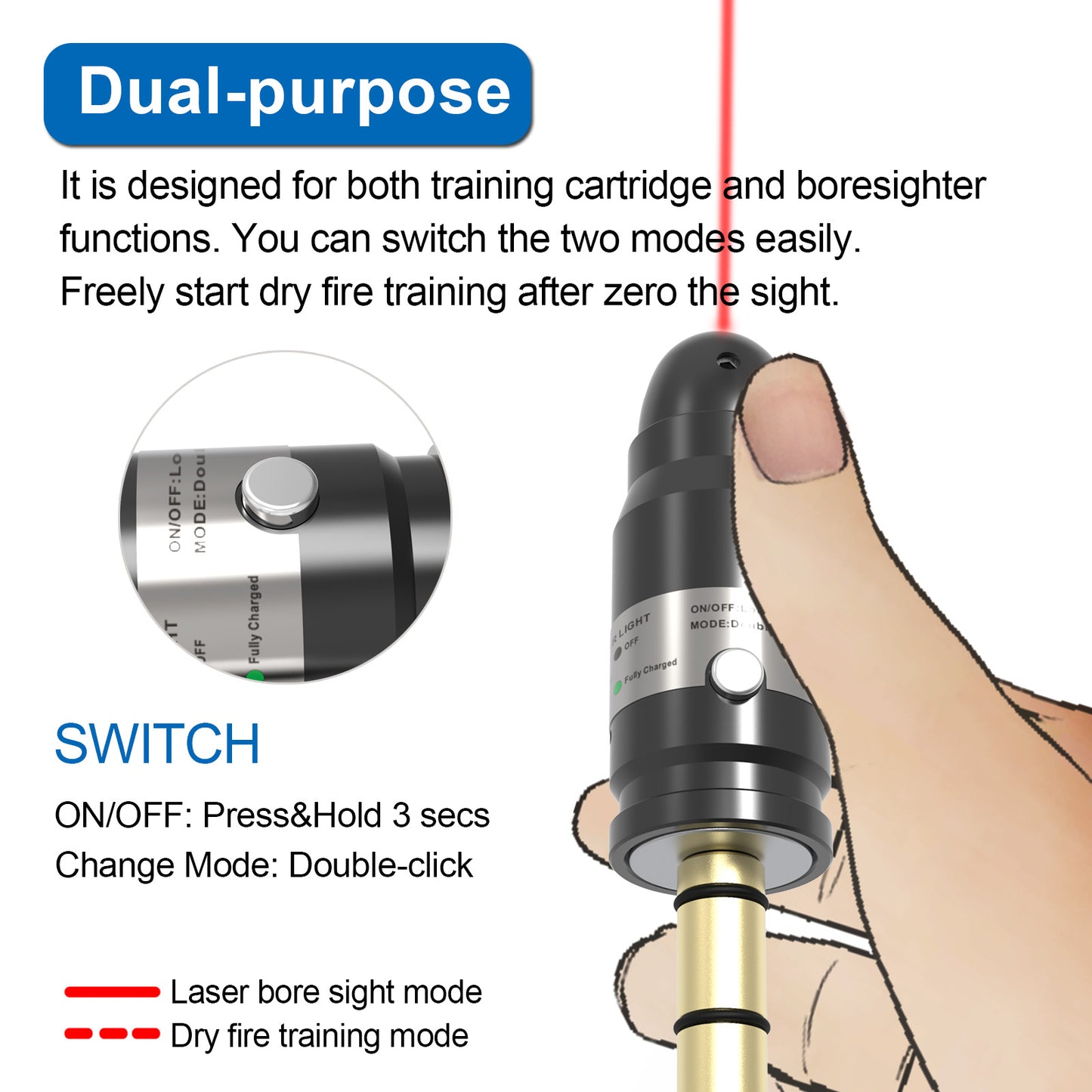 Laser Training Cartridge & Boresighter 2 in 1 Dual Function-.38SPL/9MM/380ACP