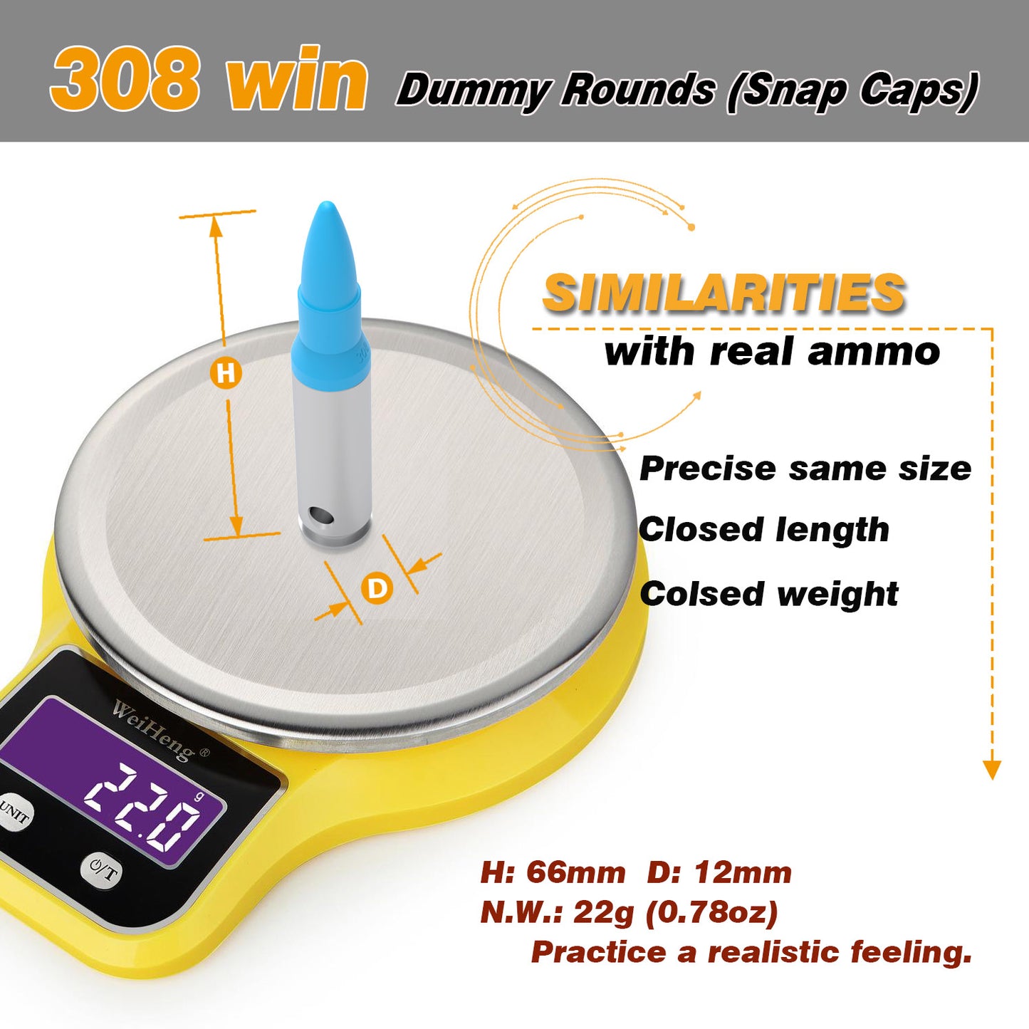 Pro .308 WIN Dummy Rounds (Snap Caps) 6Pcs