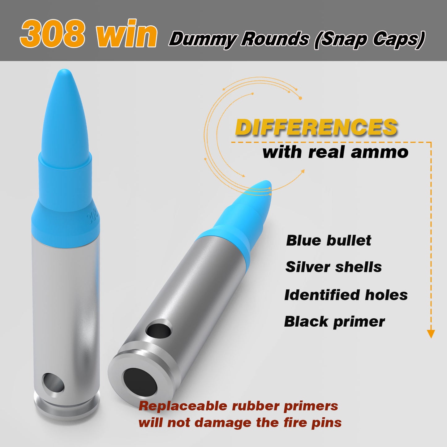 Pro .308 WIN Dummy Rounds (Snap Caps) 6Pcs