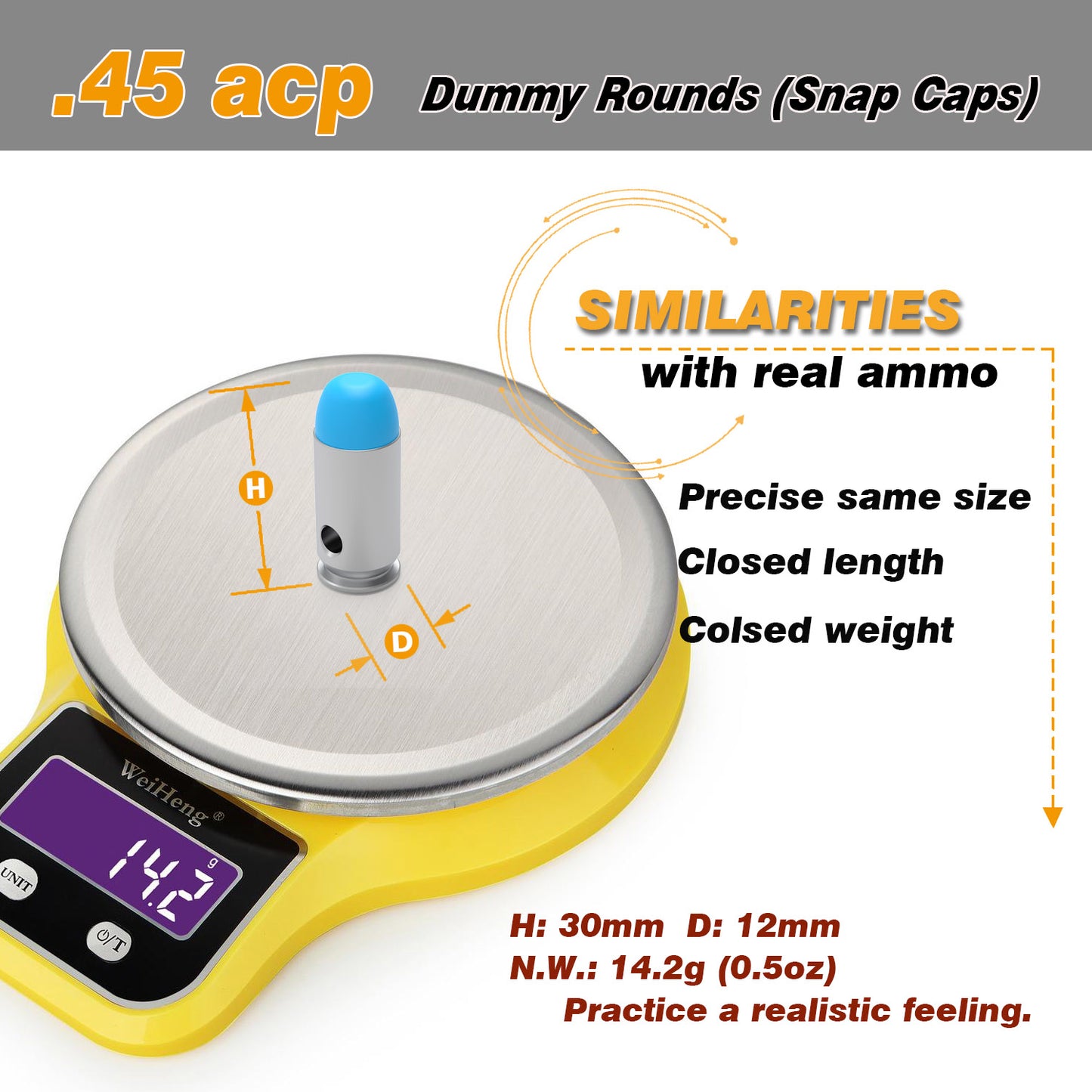 Pro .45 ACP Dummy Rounds (Snap Caps) 10Pcs