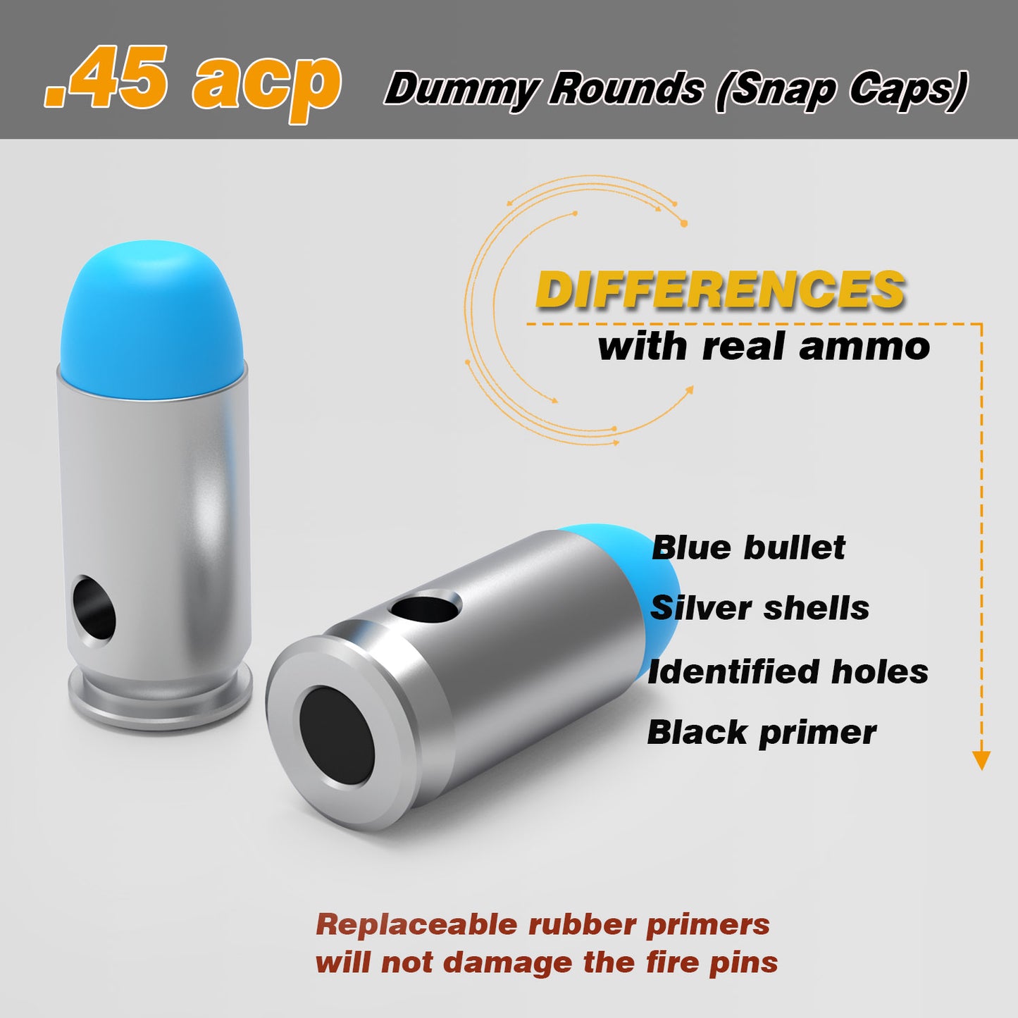 Pro .45 ACP Dummy Rounds (Snap Caps) 10Pcs