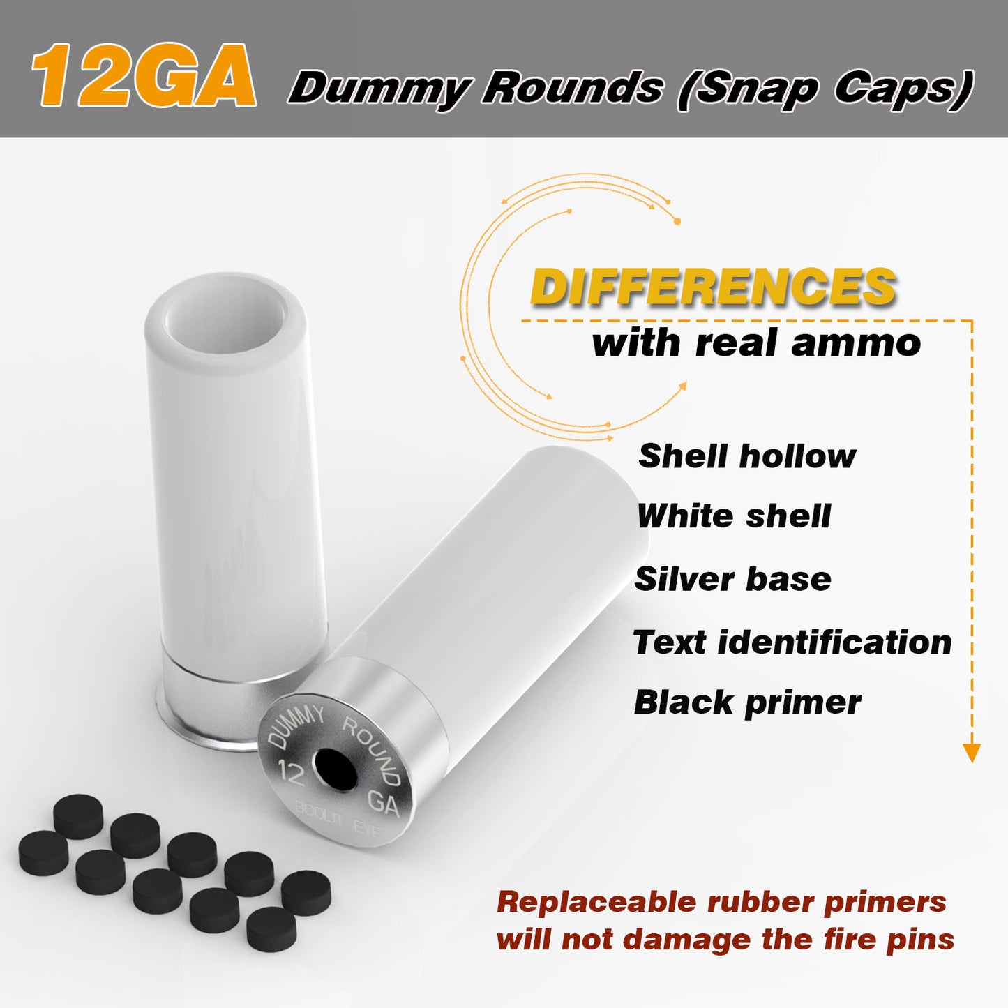 Pro 12 GA Dummy Rounds (Snap Caps) 12Pcs