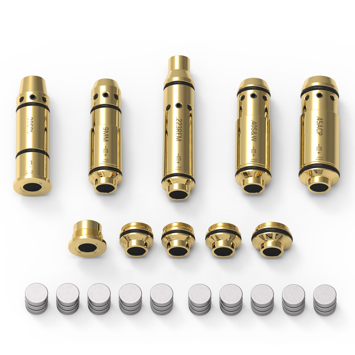 9mm/223Rem/38Spl/40S&W/45ACP Dry Fire Training Cartridge Integrated Snap Cap for Dry Fire Trainer, Red Dot Beam Bullet with Double O-Ring